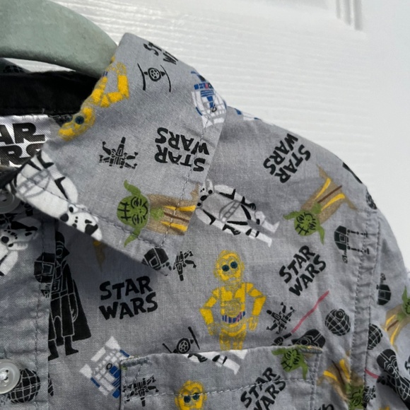 Disney Star Wars Lucasfilm LTD Size 3T Short Sleeved Button Down Shirt gray - Picture 5 of 13